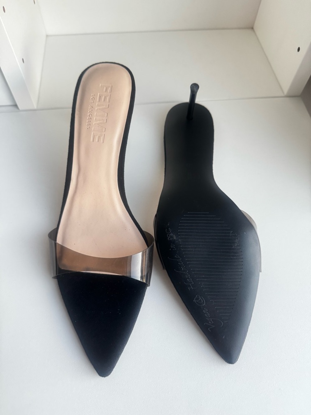 FEMME Los Angeles Black Pointed Mule with Smoky Clear Strap - Sleek Slip-On - Picture 4 of 4